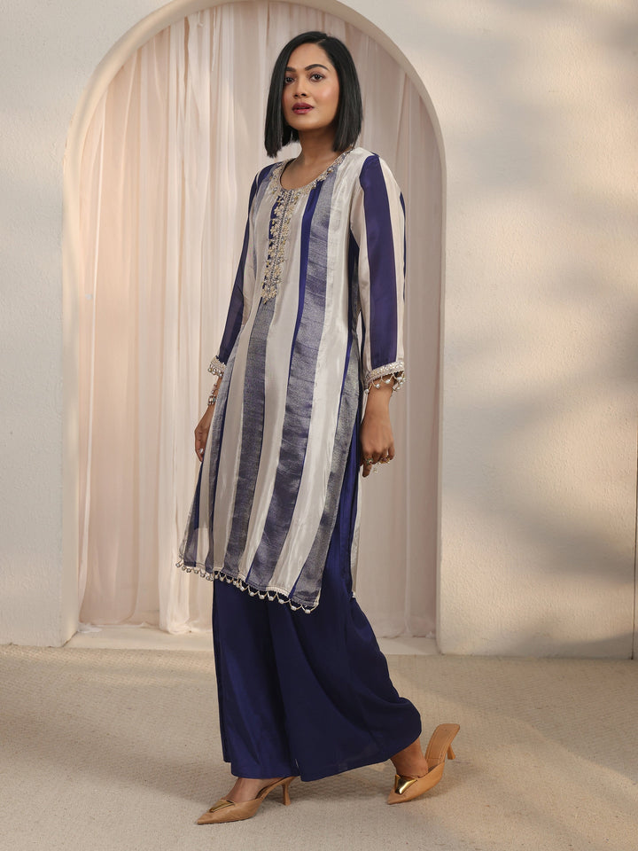 Libas Blue Striped Organza Palazzo Suit Set