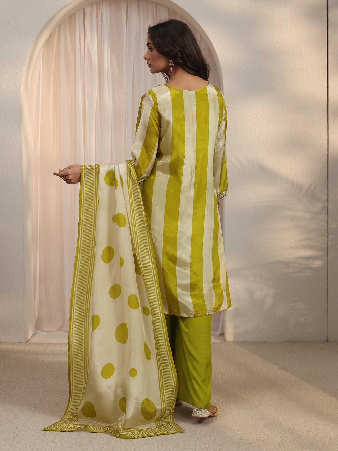 Libas Green Striped Organza Palazzo Suit Set