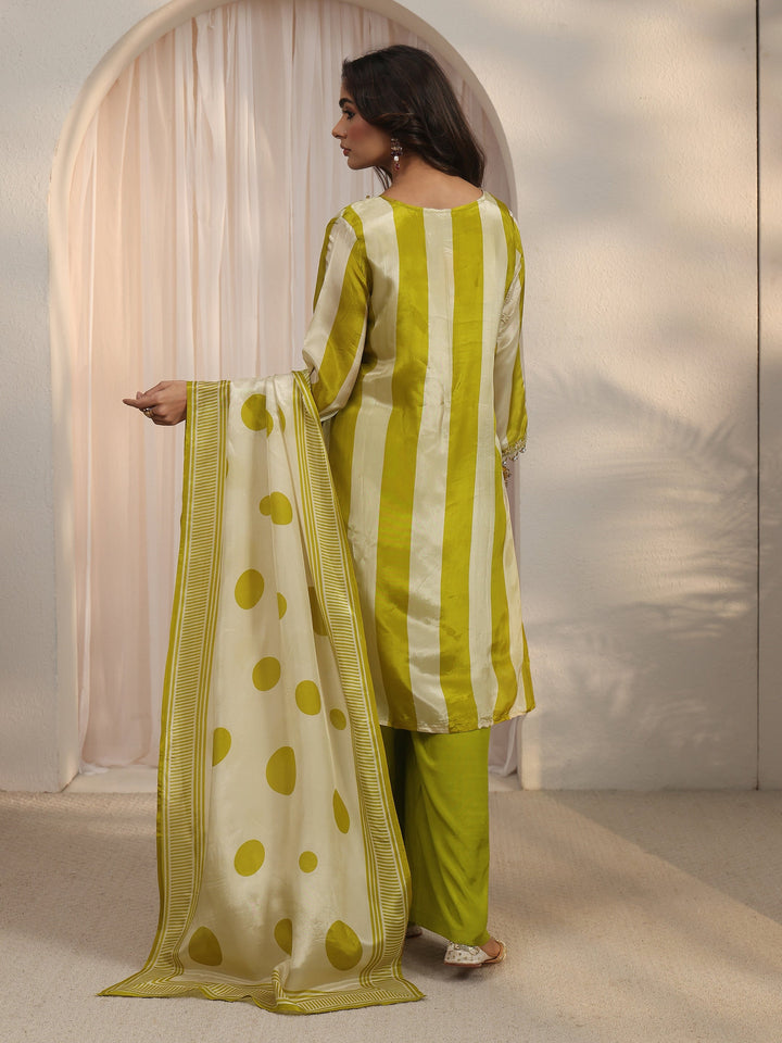 Libas Green Striped Organza Palazzo Suit Set