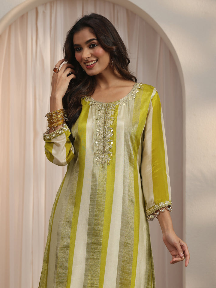 Libas Green Striped Organza Palazzo Suit Set