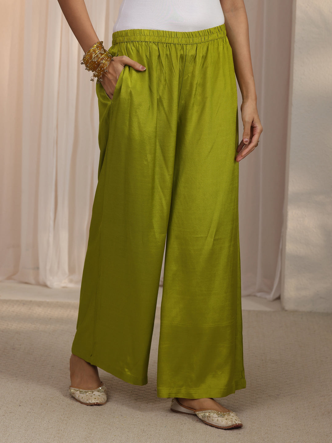 Libas Green Striped Organza Palazzo Suit Set