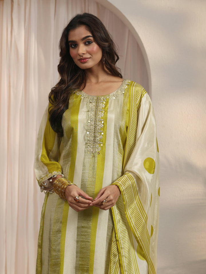Libas Green Striped Organza Palazzo Suit Set