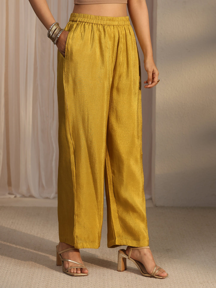 Libas Mustard Floral Embellished Tissue Bib Style Co-Ord Set
