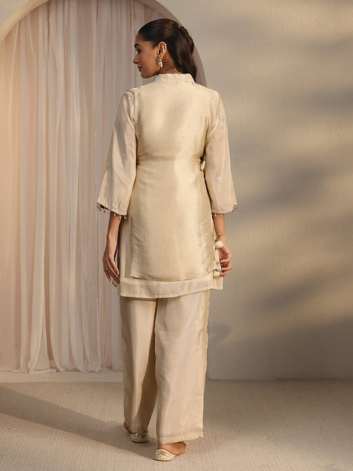 Libas Cream Floral Embellished Tissue Bib Style Co-Ord Set
