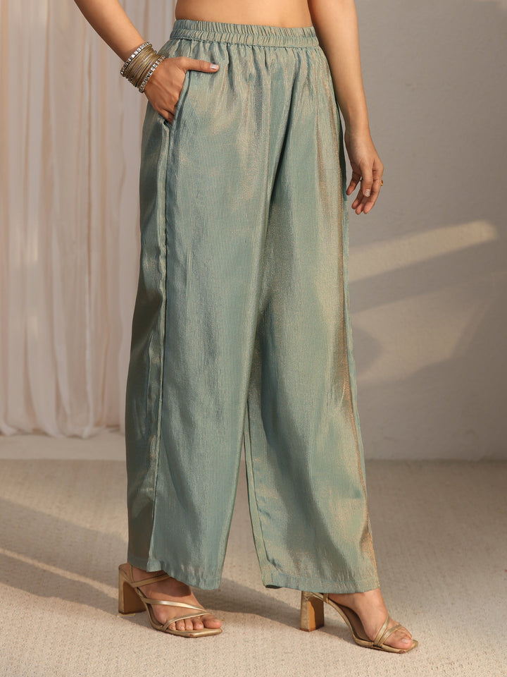Libas Green Floral Embellished Tissue Bib Style Co-Ord Set