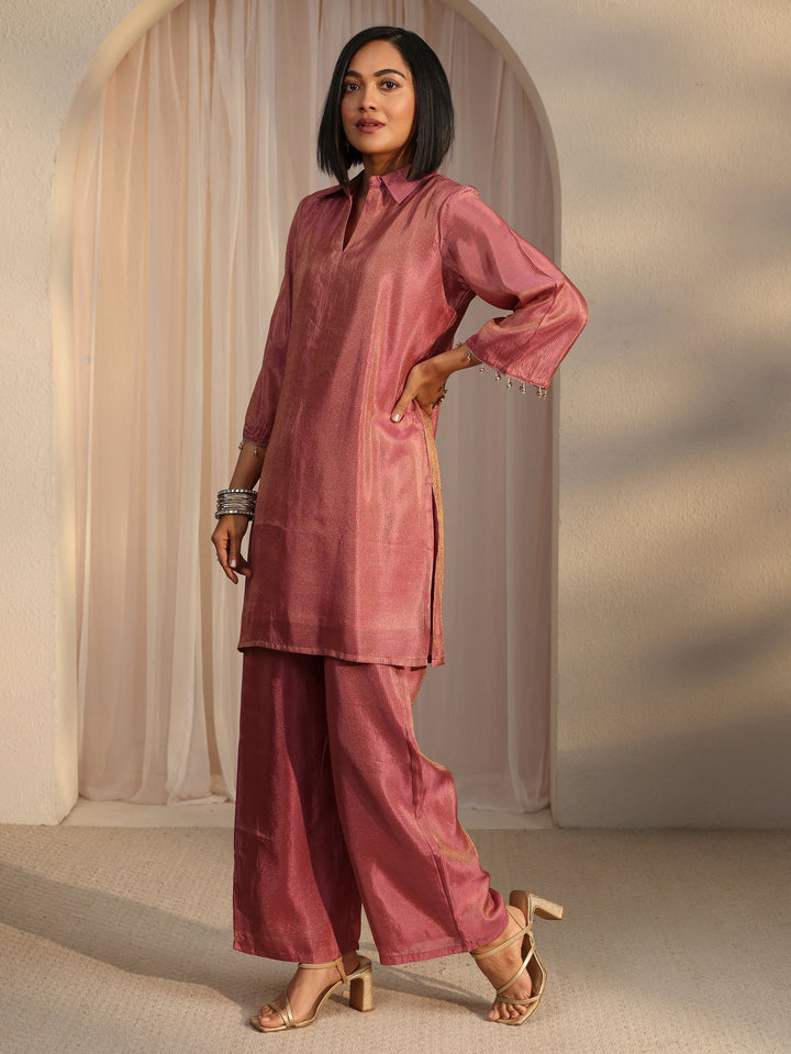 Libas Mauve Floral Embellished Tissue Bib Style Co-Ord Set