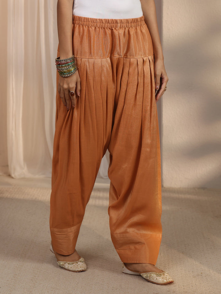 Libas Orange Floral Woven Design Silk Blend Farshi Salwar Suit
