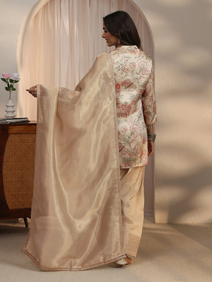 Libas Beige Floral Woven Design Silk Blend Farshi Salwar Suit