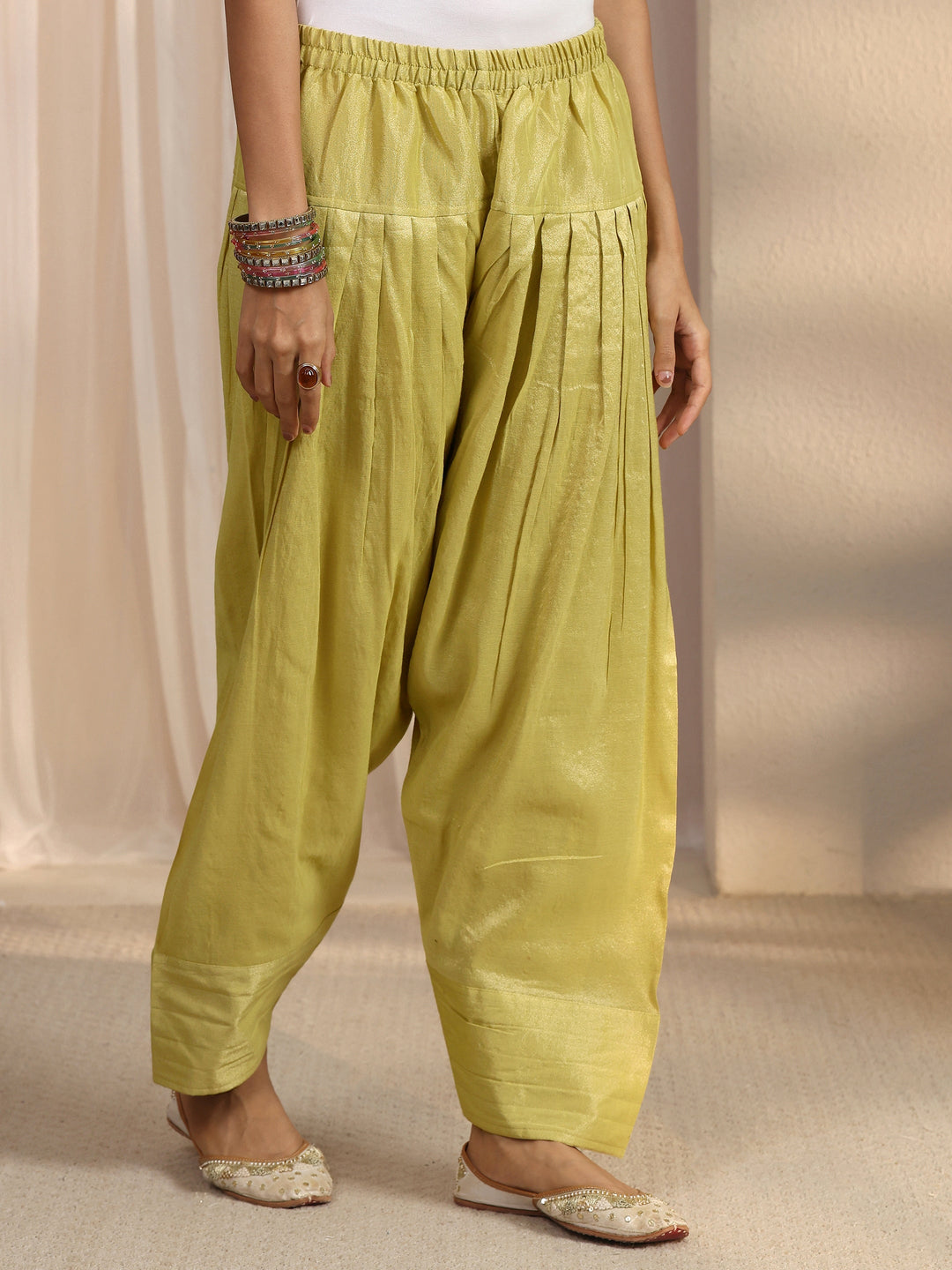 Libas Green Floral Woven Design Silk Blend Farshi Salwar Suit