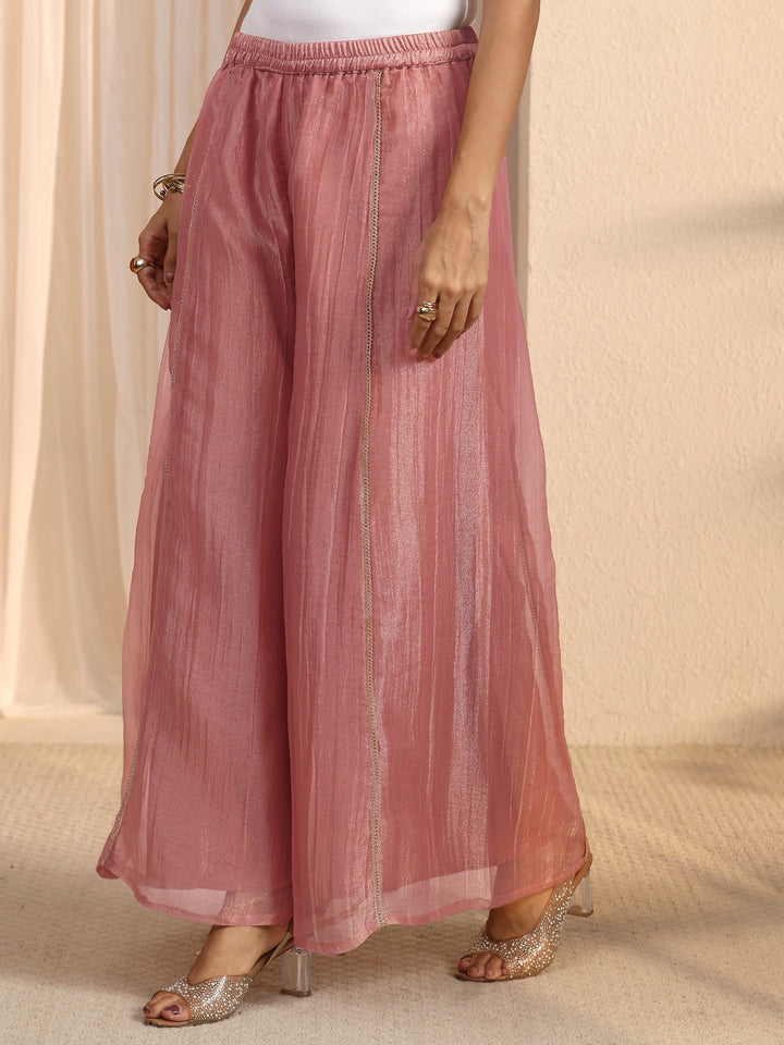 Libas Mauve Yoke Design Embellished Tissue Palazzo Suit Set