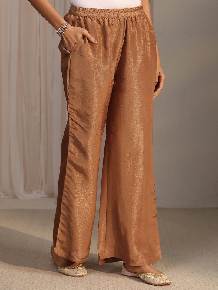 Libas Brown Yoke Design Embellished Tissue Co-Ord Set