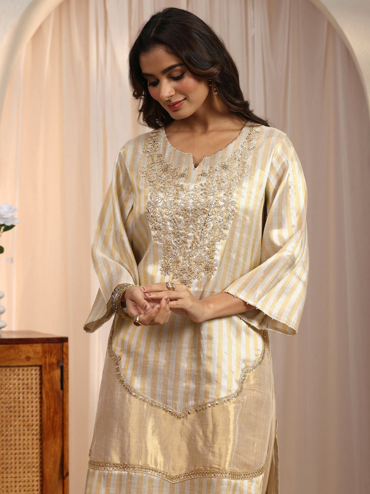 Libas Beige Embroidered Silk Blend Farshi Salwar Suit