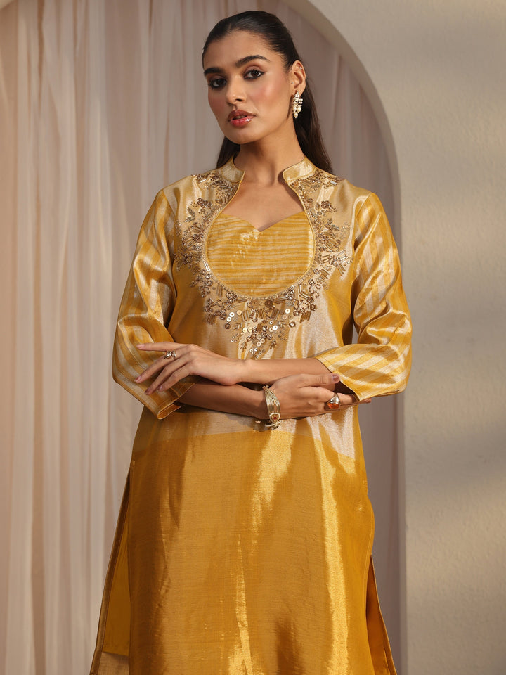 Libas Mustard Yoke Design Embellished Silk Blend Co-Ord Set