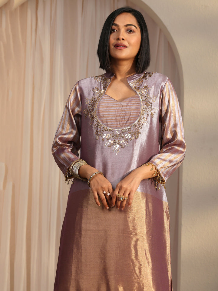 Libas Lavender Yoke Design Embellished Silk Blend Co-Ord Set
