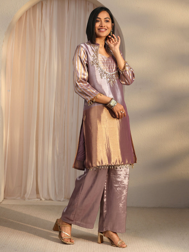 Libas Lavender Yoke Design Embellished Silk Blend Co-Ord Set