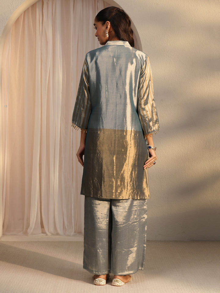 Libas Blue Yoke Design Embellished Silk Blend Co-Ord Set