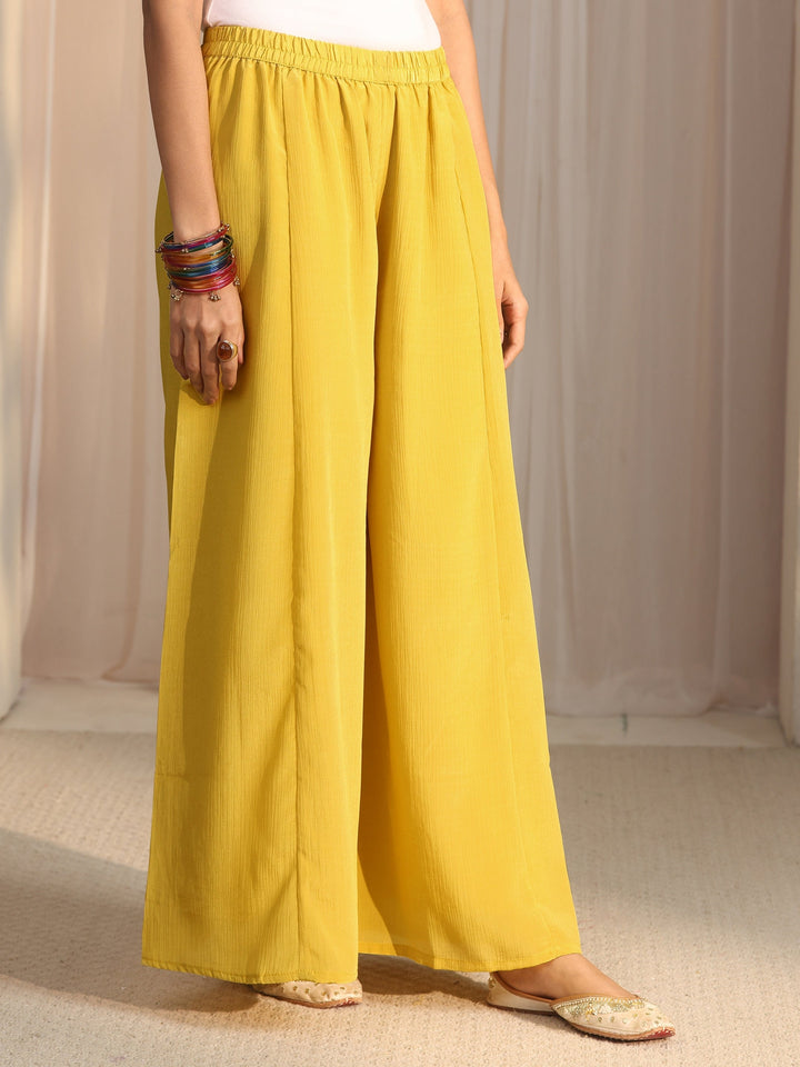 Libas Yellow Floral Embroidered Chinon Palazzo Suit Set