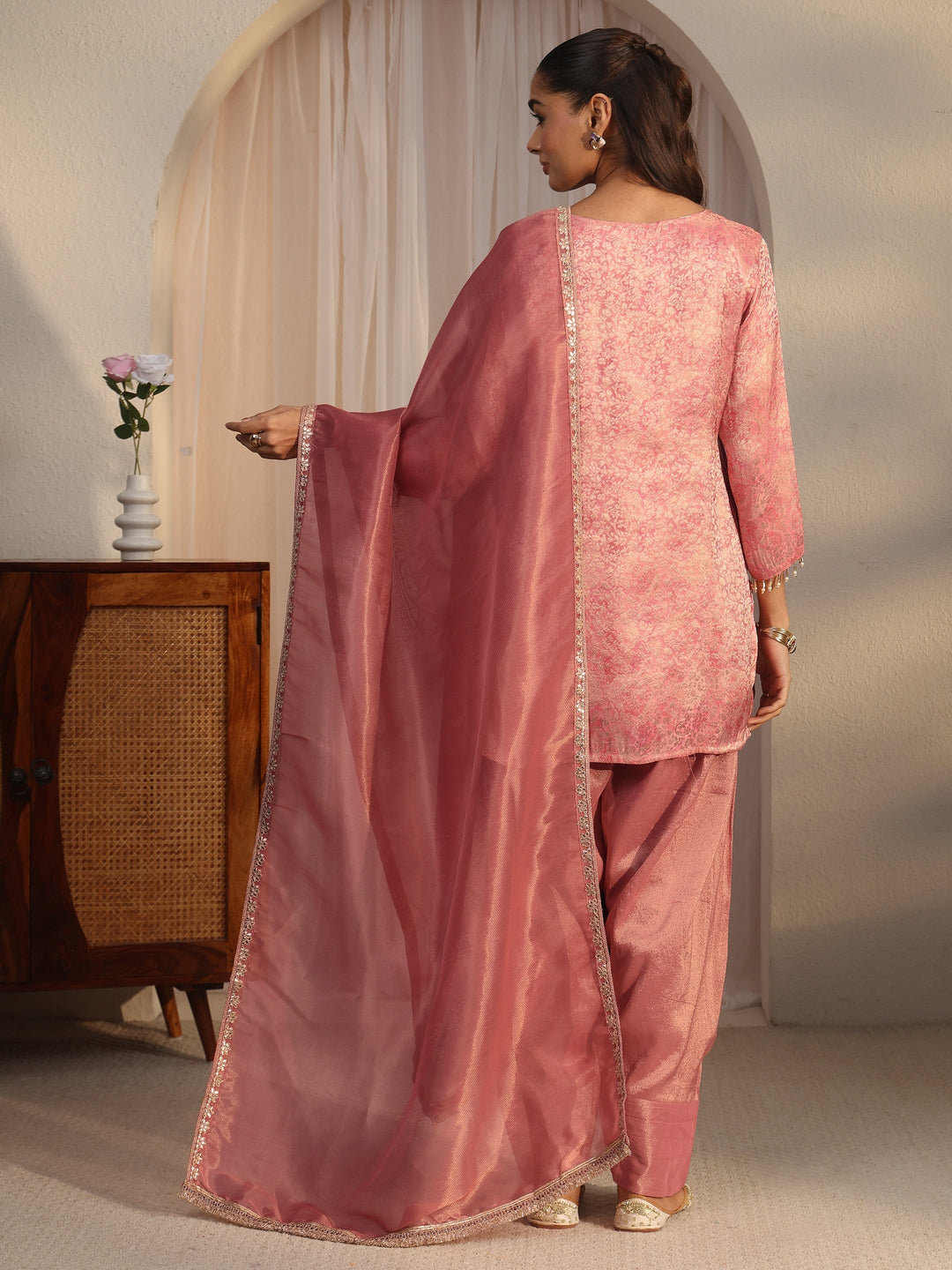 Libas Pink Embellished Silk Blend Farshi Salwar Suit