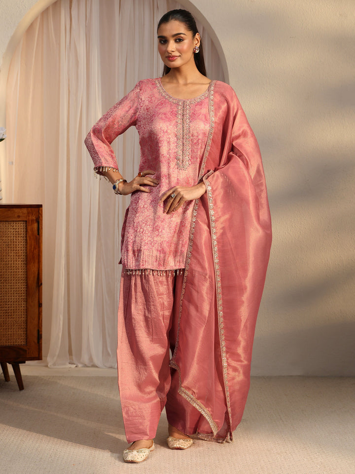 Libas Pink Embellished Silk Blend Farshi Salwar Suit