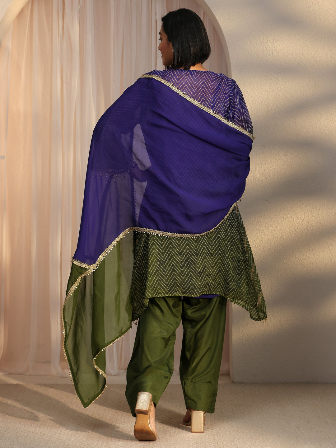 Libas Green Bandhani Printed Organza Farshi Salwar Suit