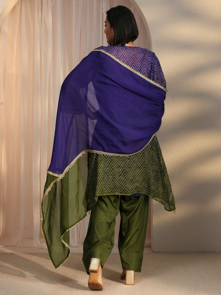 Libas Green Bandhani Printed Organza Farshi Salwar Suit