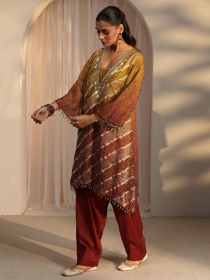 Libas Rust Brown Bandhani Printed Organza Farshi Salwar Suit