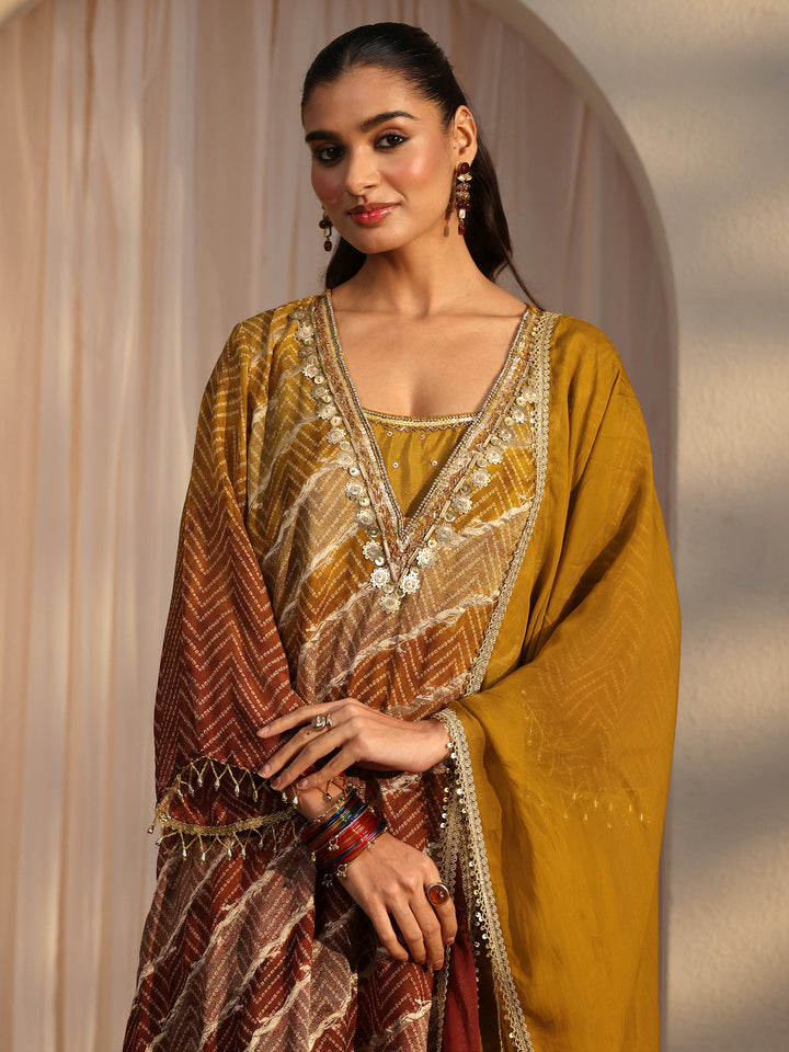 Libas Rust Brown Bandhani Printed Organza Farshi Salwar Suit