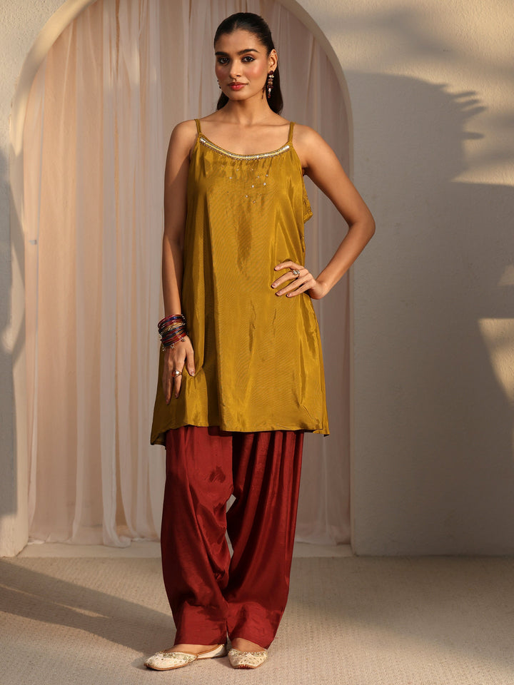 Libas Rust Brown Bandhani Printed Organza Farshi Salwar Suit