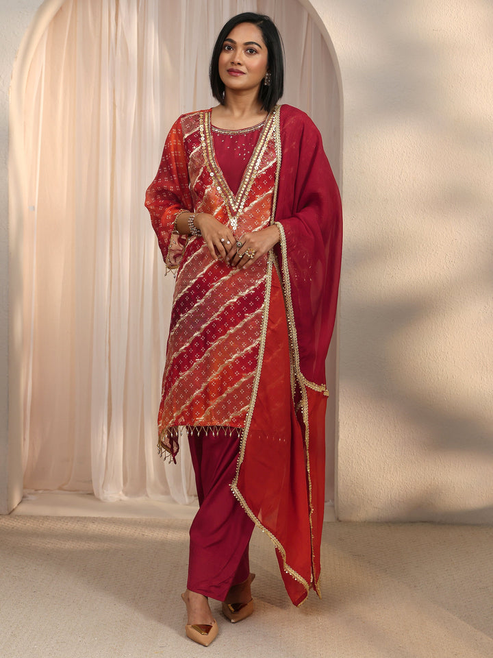 Libas Orange Bandhani Printed Organza Farshi Salwar Suit