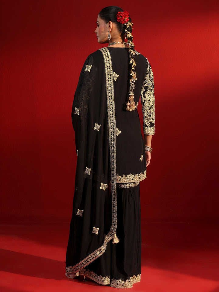 Libas Art Black Embellished Georgette Sharara Suit Set