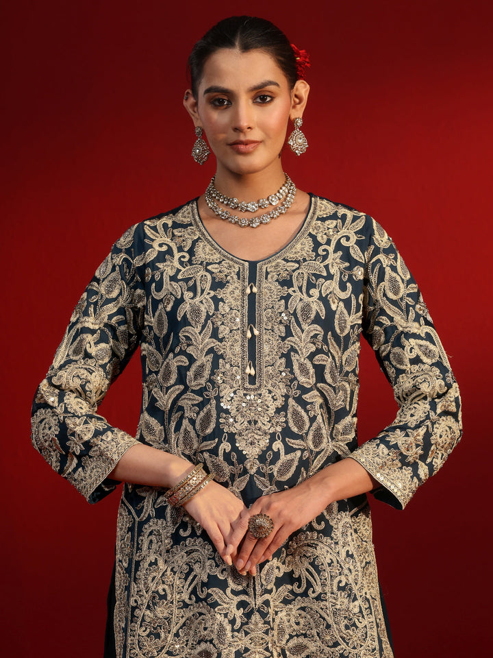 Libas Art Navy Blue Embellished Georgette Sharara Suit Set