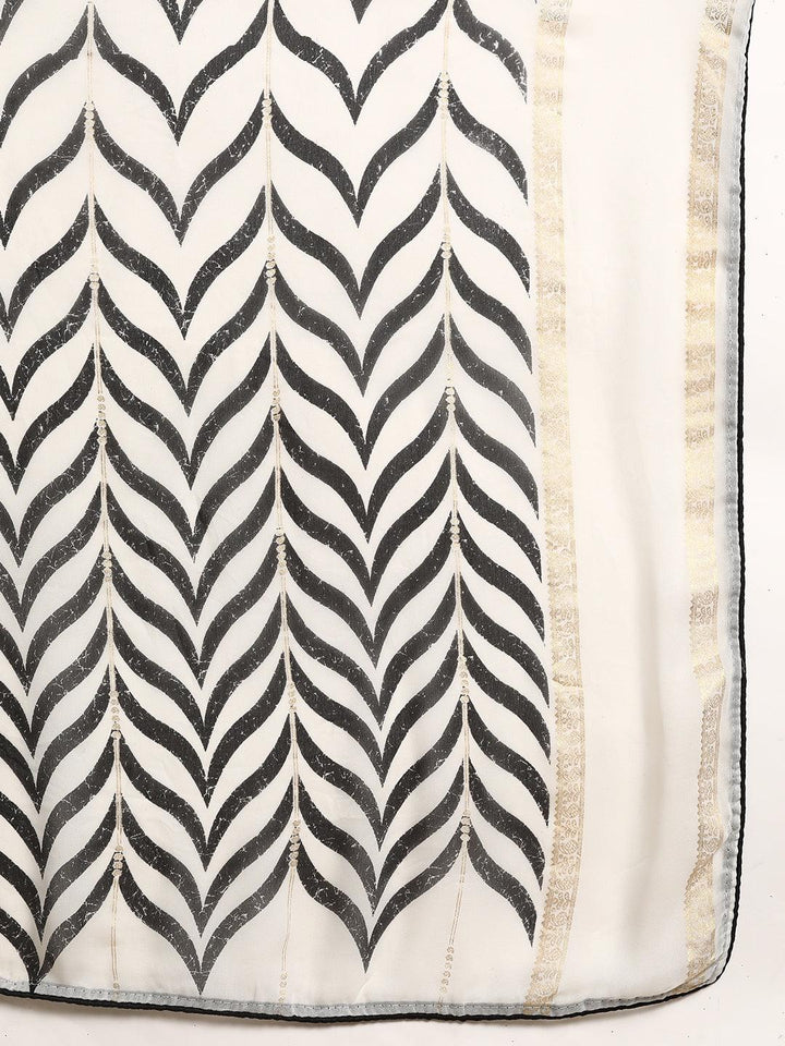 White Printed Chiffon Saree - ShopLibas