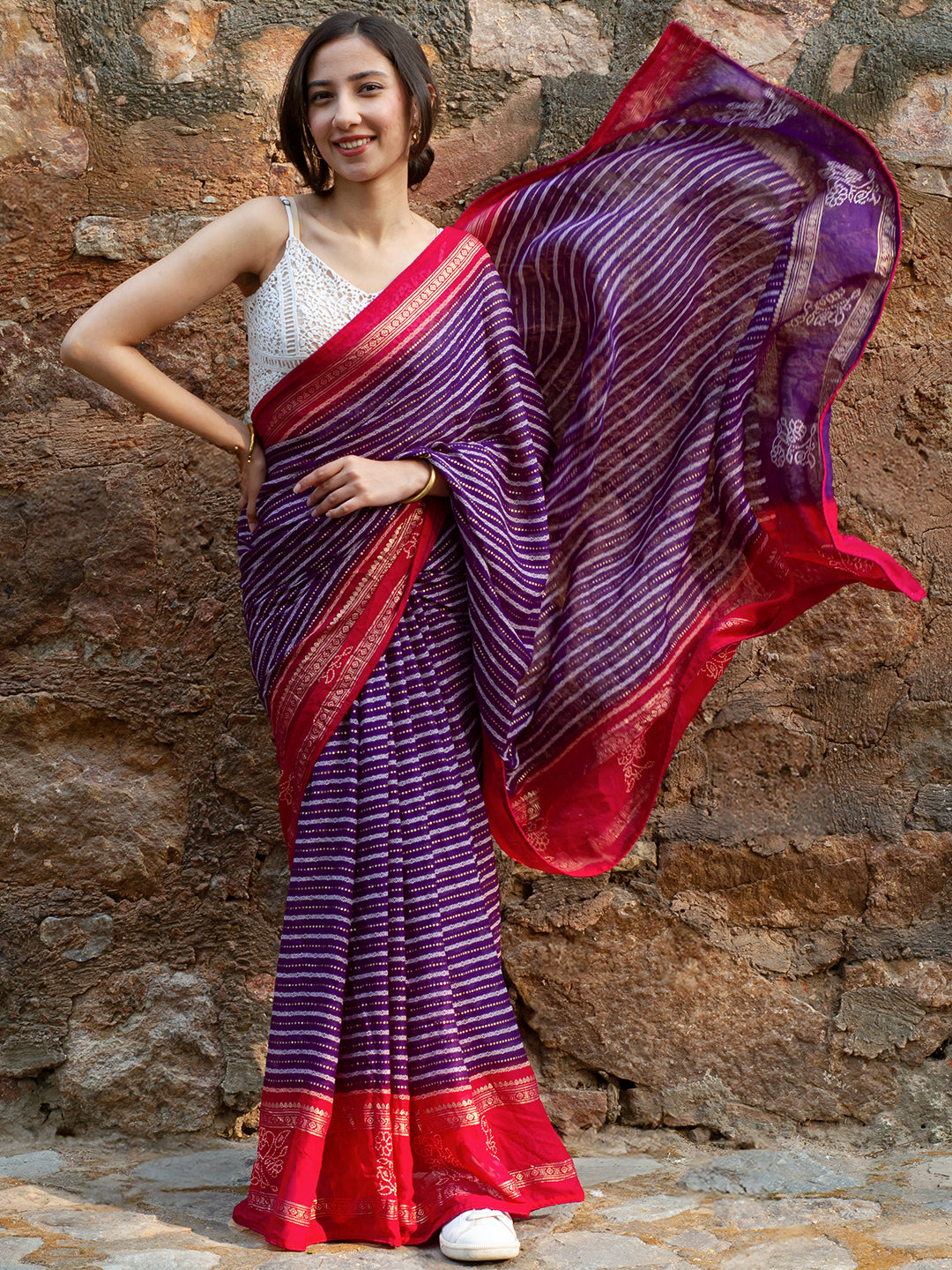 Purple Printed Georgette Saree