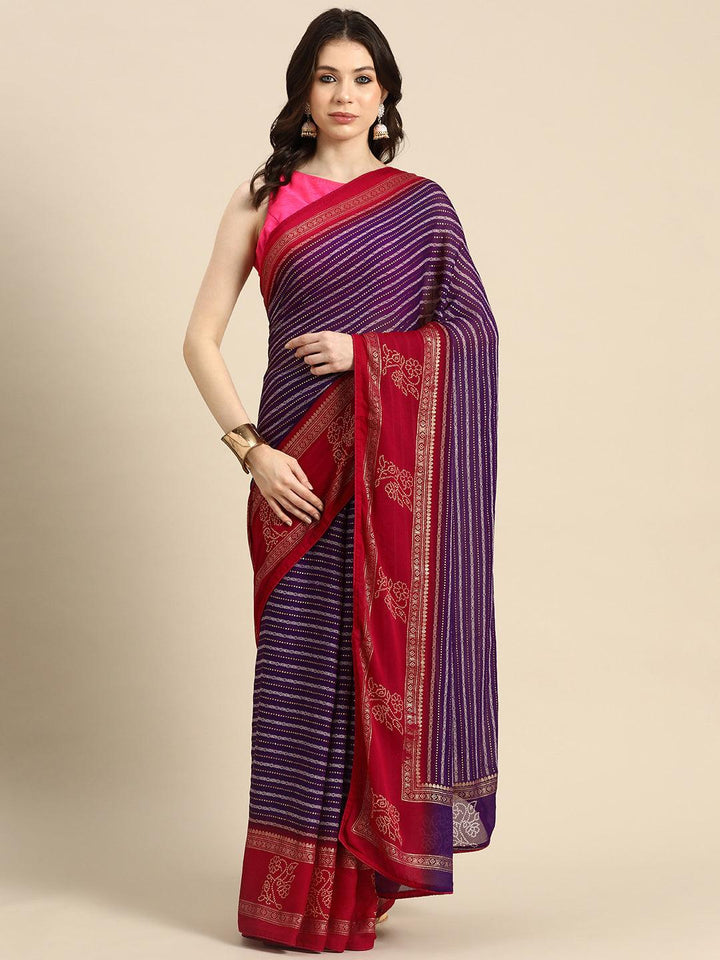 Purple Printed Georgette Saree - ShopLibas