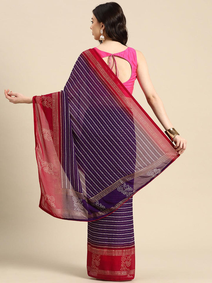 Purple Printed Georgette Saree - ShopLibas