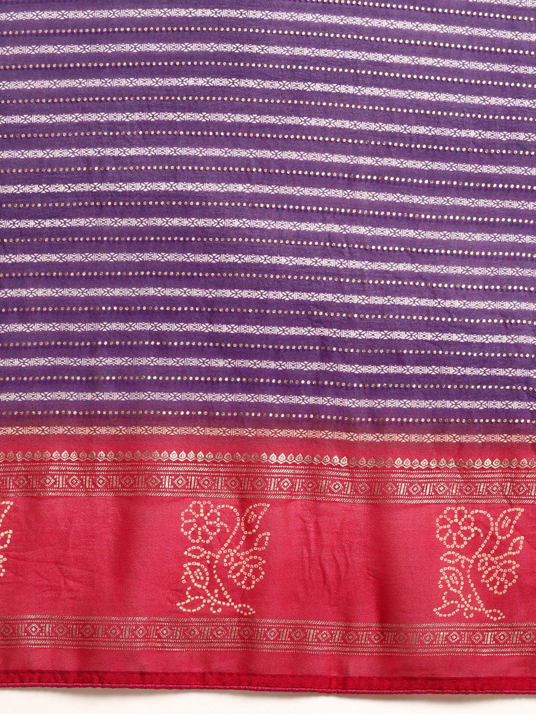 Purple Printed Georgette Saree - ShopLibas