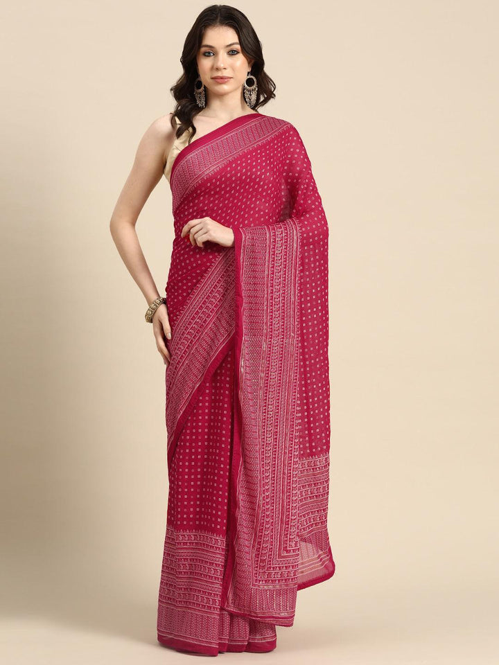 Pink Printed Georgette Saree - ShopLibas