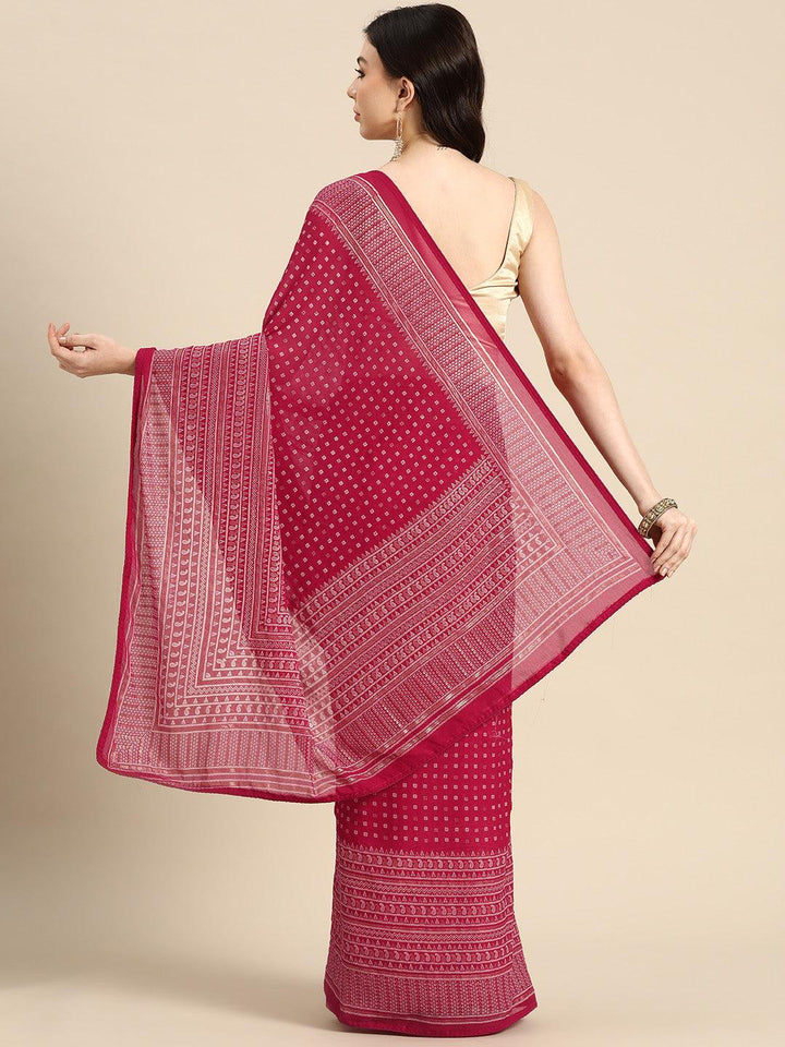 Pink Printed Georgette Saree - ShopLibas