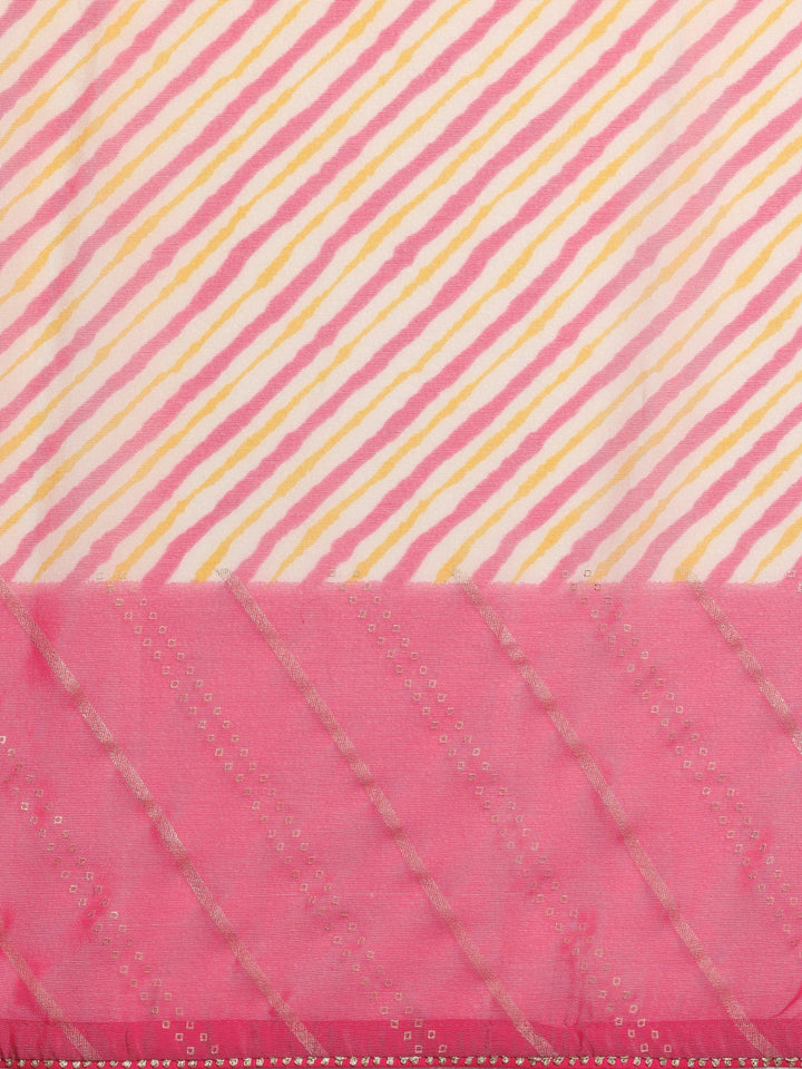 Pink Printed Silk Blend Saree With Unstitched Blouse Piece - ShopLibas