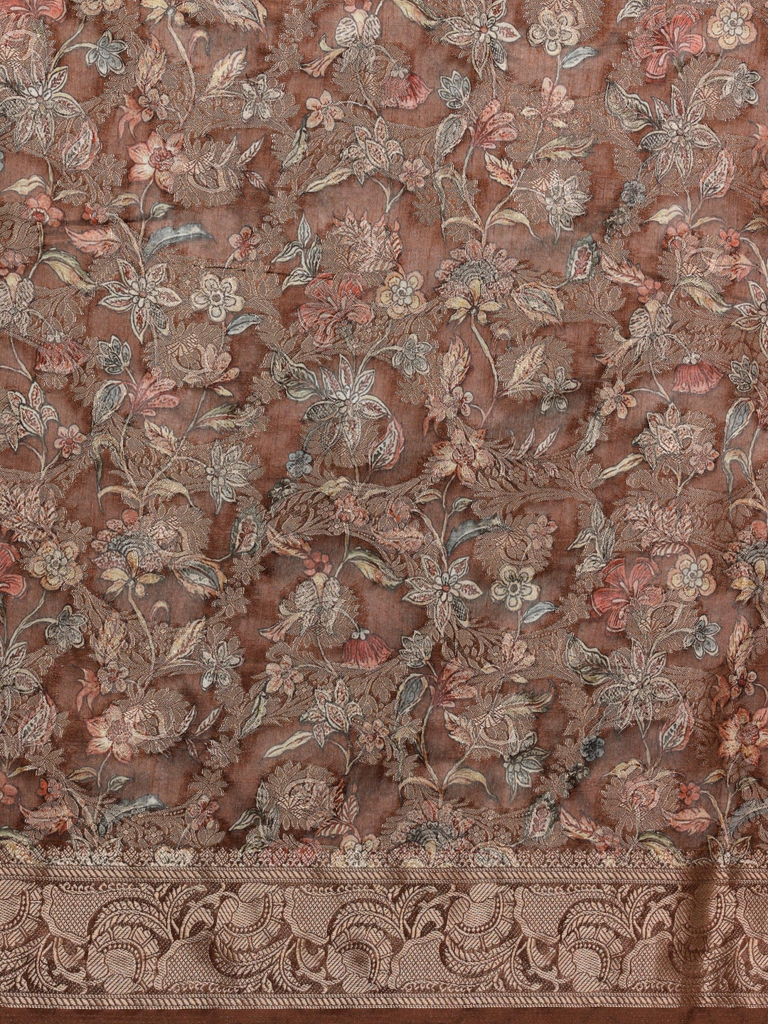 Brown Woven Design Brocade Saree With Unstitched Blouse Piece - ShopLibas
