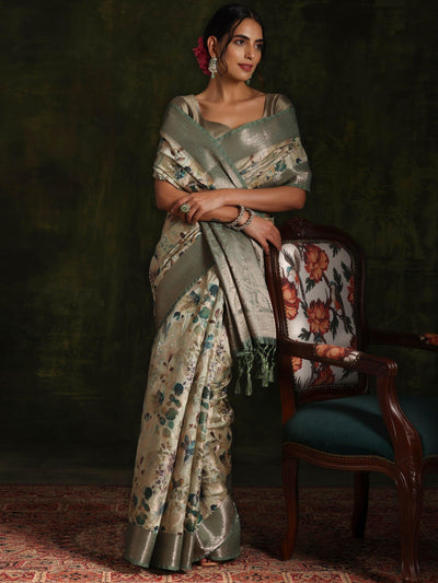 Green Woven Design Brocade Saree With Unstitched Blouse Piece - ShopLibas