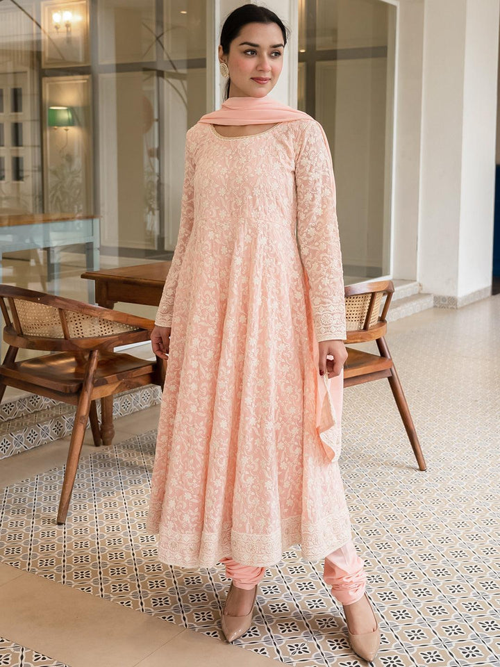 Pink Embroidered Georgette Suit Set - ShopLibas