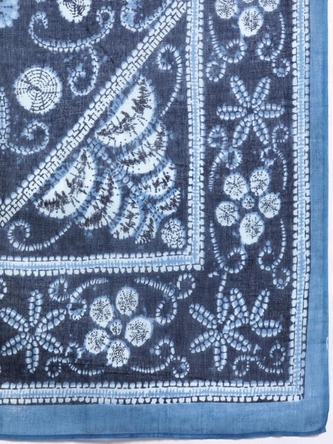 Plus Size Blue Printed Cotton Straight Kurta With Salwar Dupatta - ShopLibas 