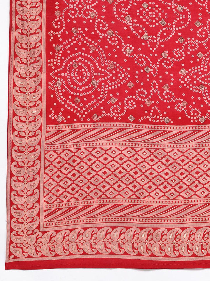 Plus Size Red Printed Silk Blend Straight Suit With Dupatta