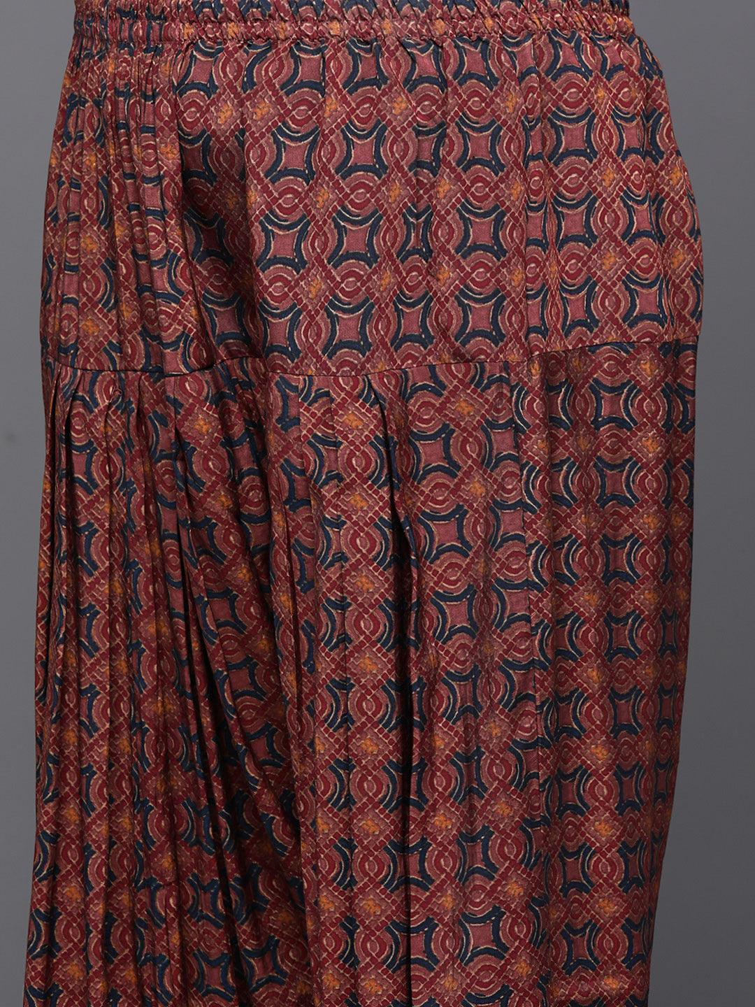 Plus Size Maroon Yoke Design Silk Blend Straight Kurta With Salwar & Dupatta - ShopLibas 