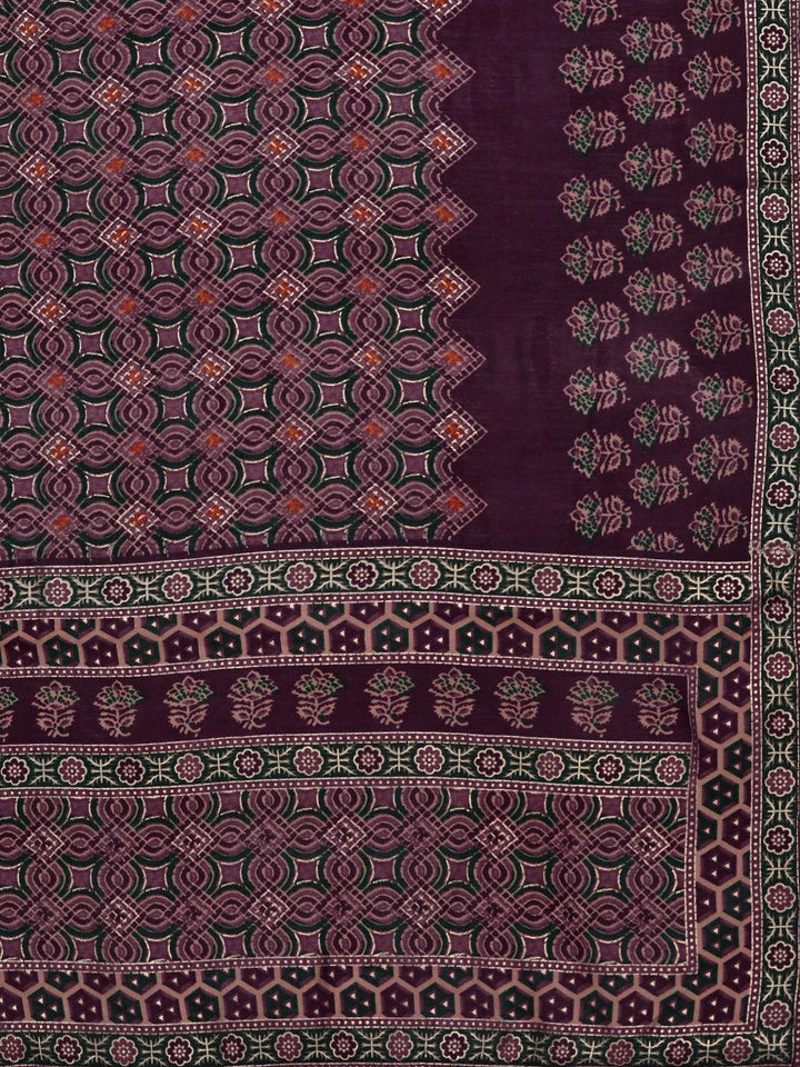 Plus Size Wine Yoke Design Silk Blend Straight Suit With Dupatta