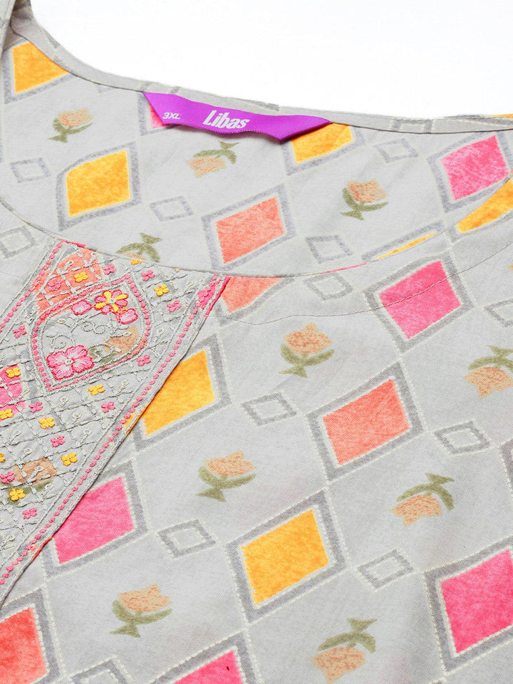 Plus Size Multicoloured Printed Silk Blend Straight Suit With Dupatta