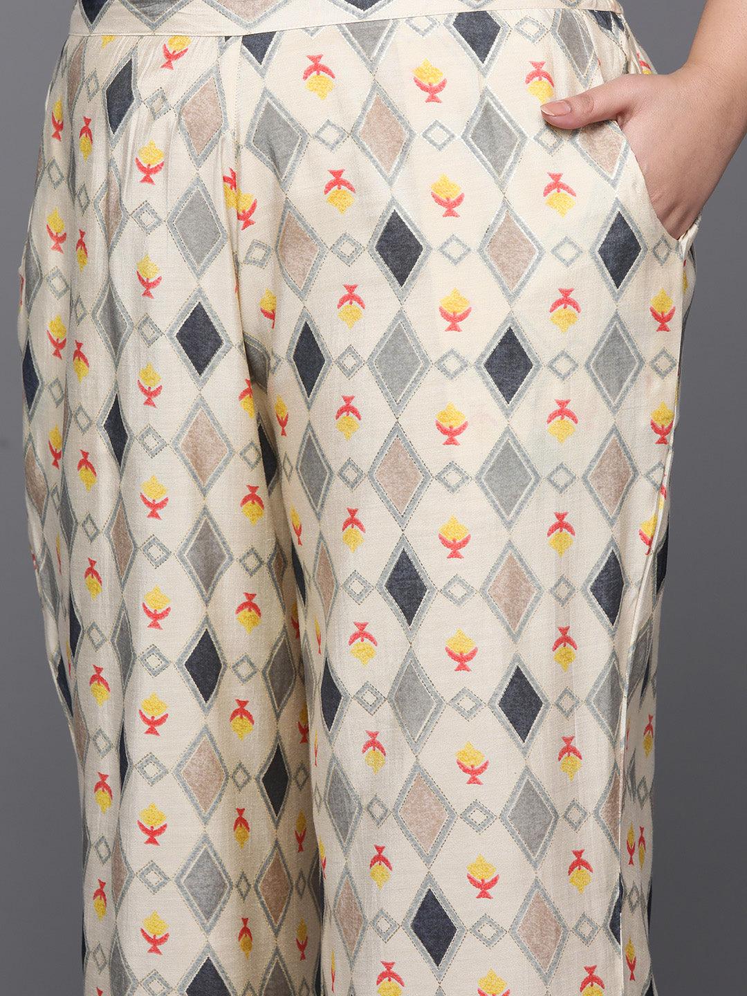 Plus Size Multi Printed Silk Blend Straight Kurta With Trousers & Dupatta - ShopLibas 