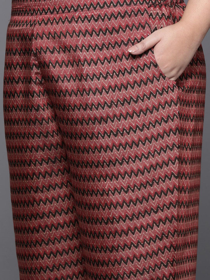Plus Size Rust Printed Silk Blend Straight Suit With Dupatta