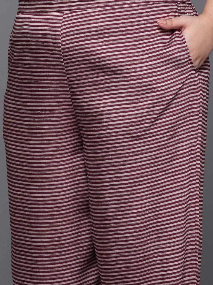 Plus Size Maroon Printed Silk Blend Straight Suit With Dupatta